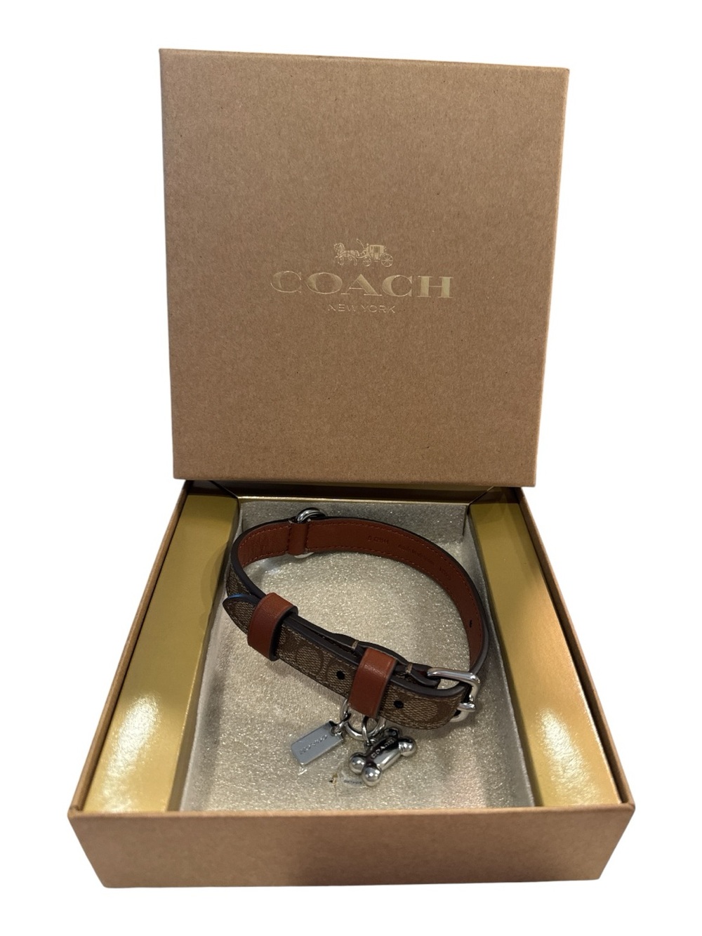 Coach Boxed Pet Collar in Signature Brown Canvas- Small